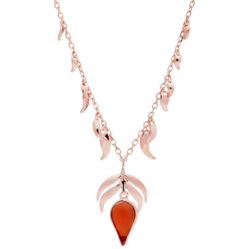 Glittering 18ct Rose Gold Vermeil On Sterling Silver Red Stone Fire Charm And Dancing Flame Pendant Necklace